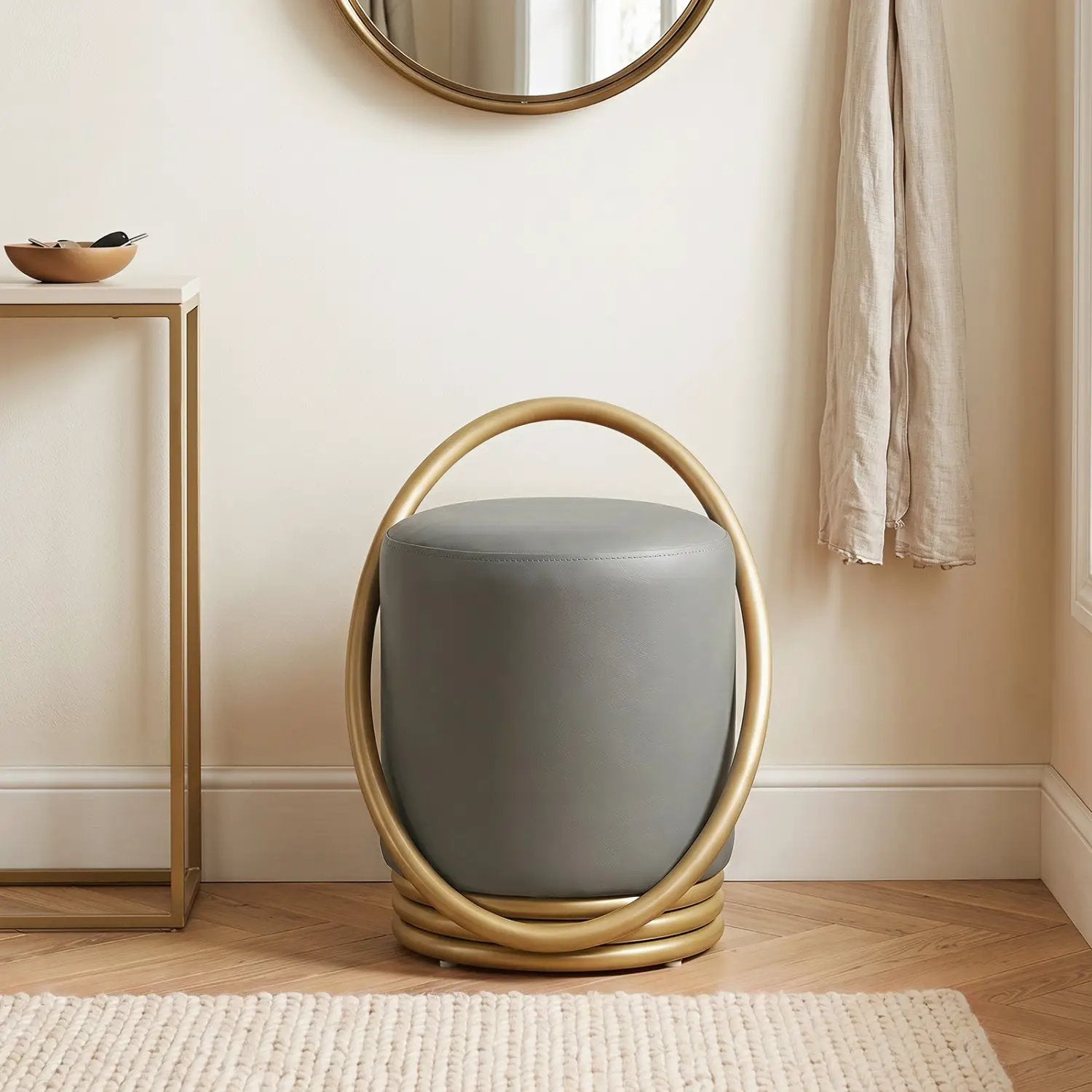 Round Vanity Stool with Gold Halo Design - Faux Leather by DirectDeals
