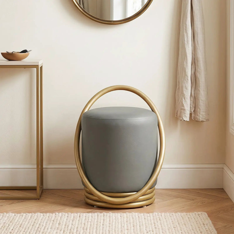 Round Vanity Stool with Gold Halo Design - Faux Leather by DirectDeals
