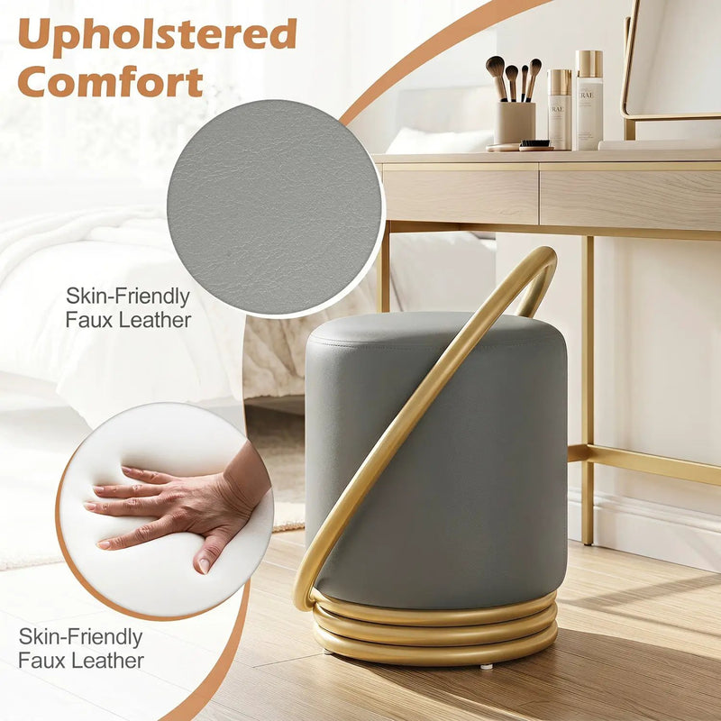 Round Vanity Stool with Gold Halo Design - Faux Leather by DirectDeals