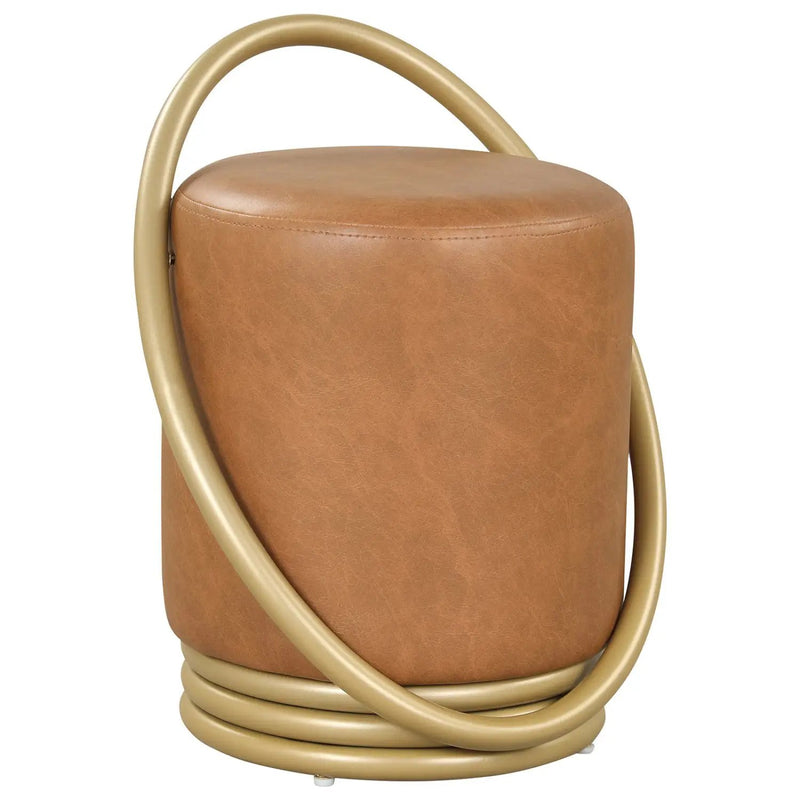 Round Vanity Stool with Gold Halo Design - Faux Leather by DirectDeals