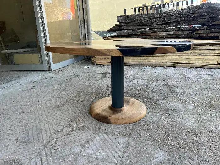 Custom Round Epoxy Resin Walnut Dining - Kitchen Table With Wood Base, detail 3