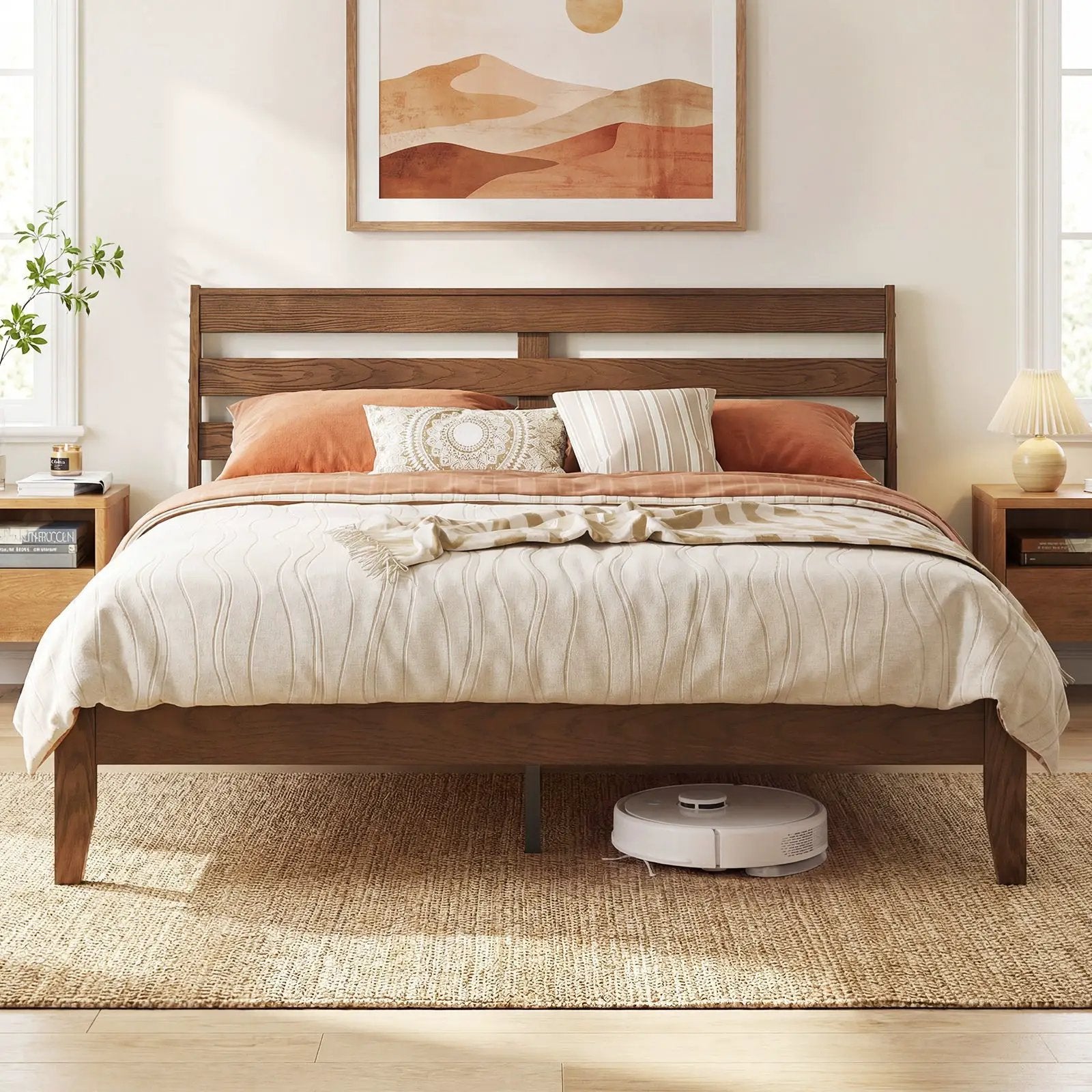 Twin Size Wood Platform Bed Frame with Slat Headboard by DirectDeals