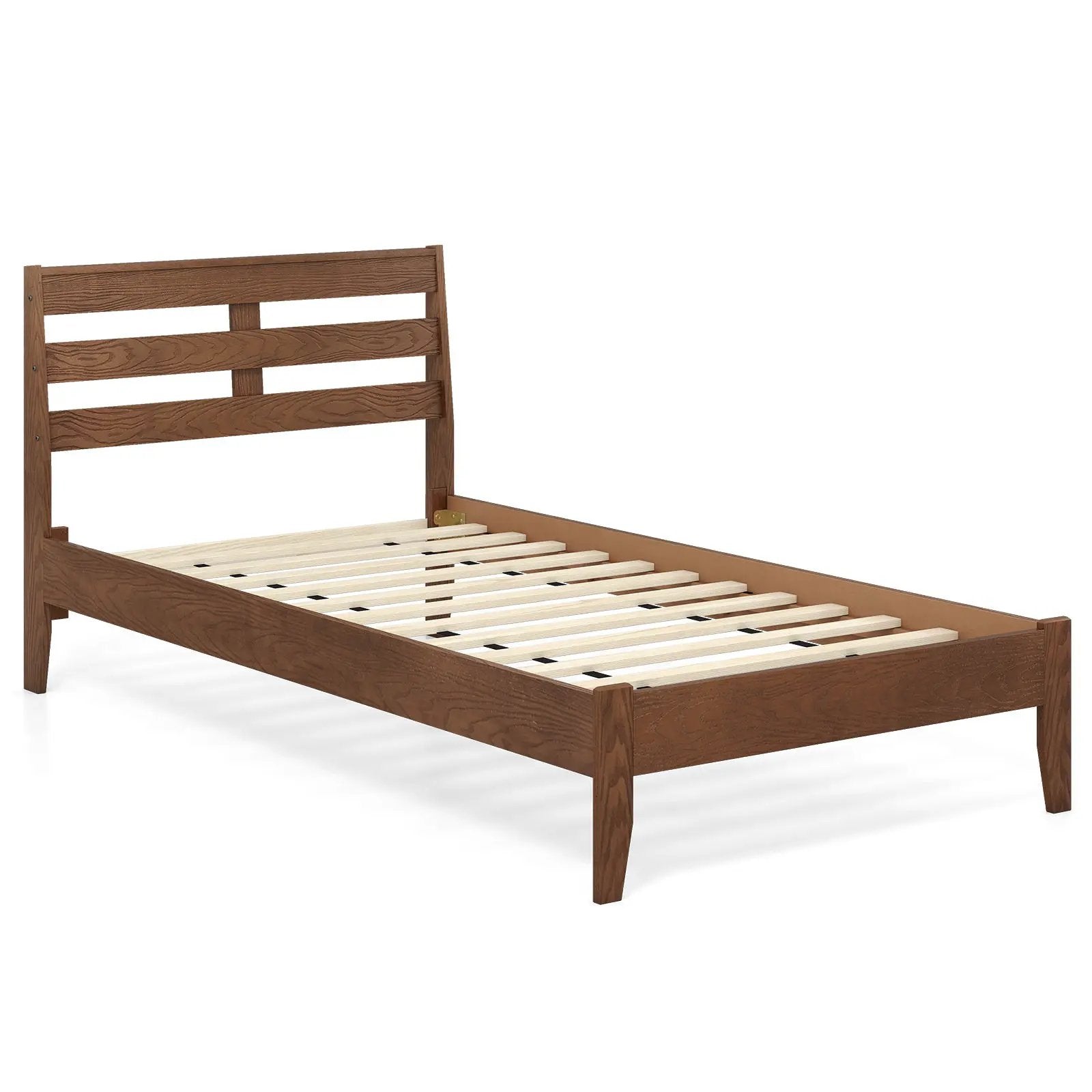 Twin Size Wood Platform Bed Frame with Slat Headboard by DirectDeals