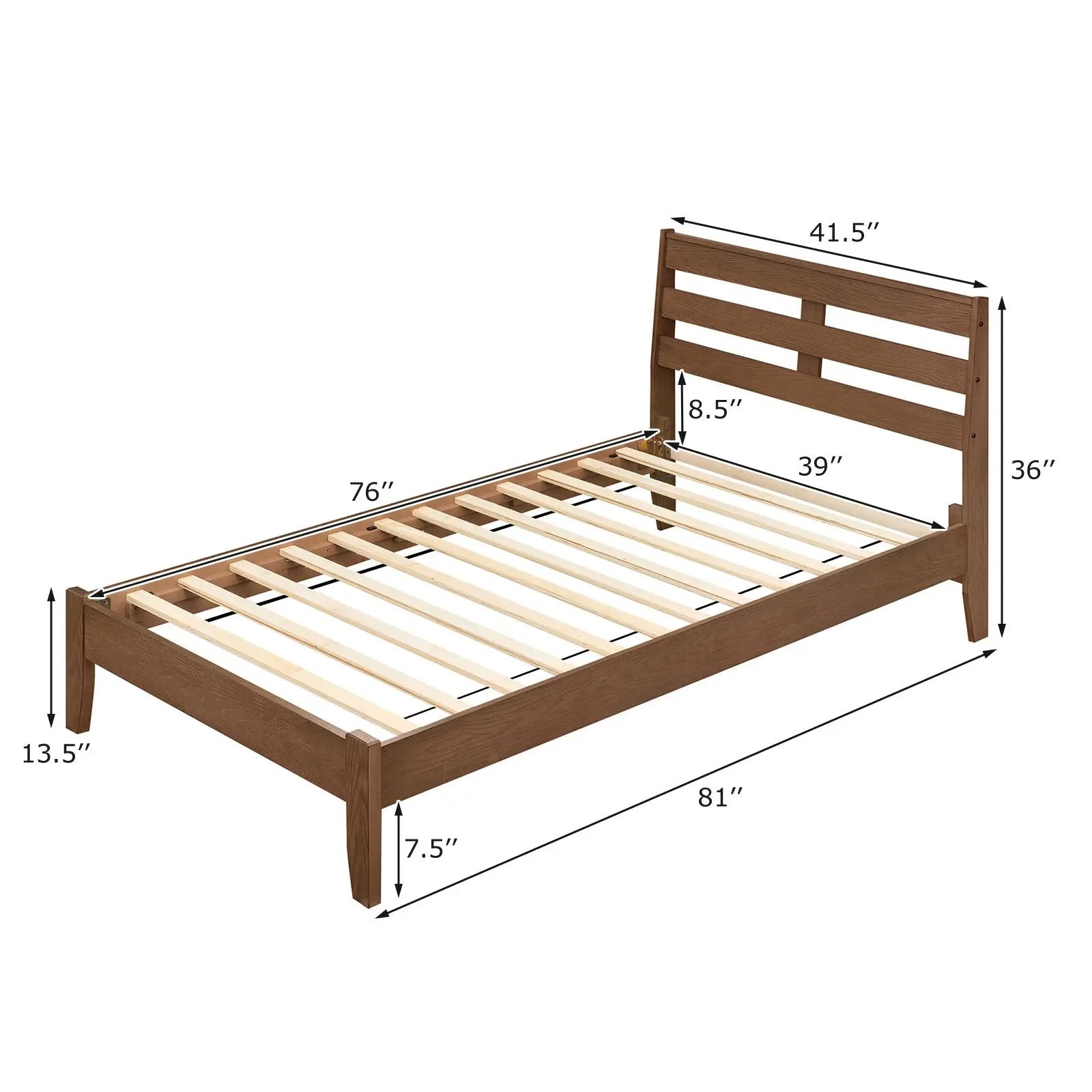 Twin Size Wood Platform Bed Frame with Slat Headboard by DirectDeals