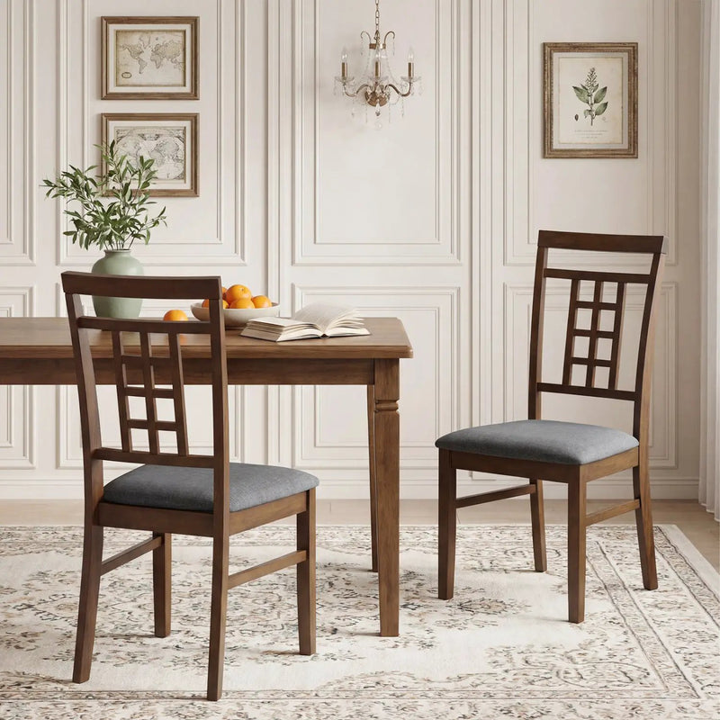 Rubber Wood Dining Chairs Set of 2 with Lattice Back by DirectDeals