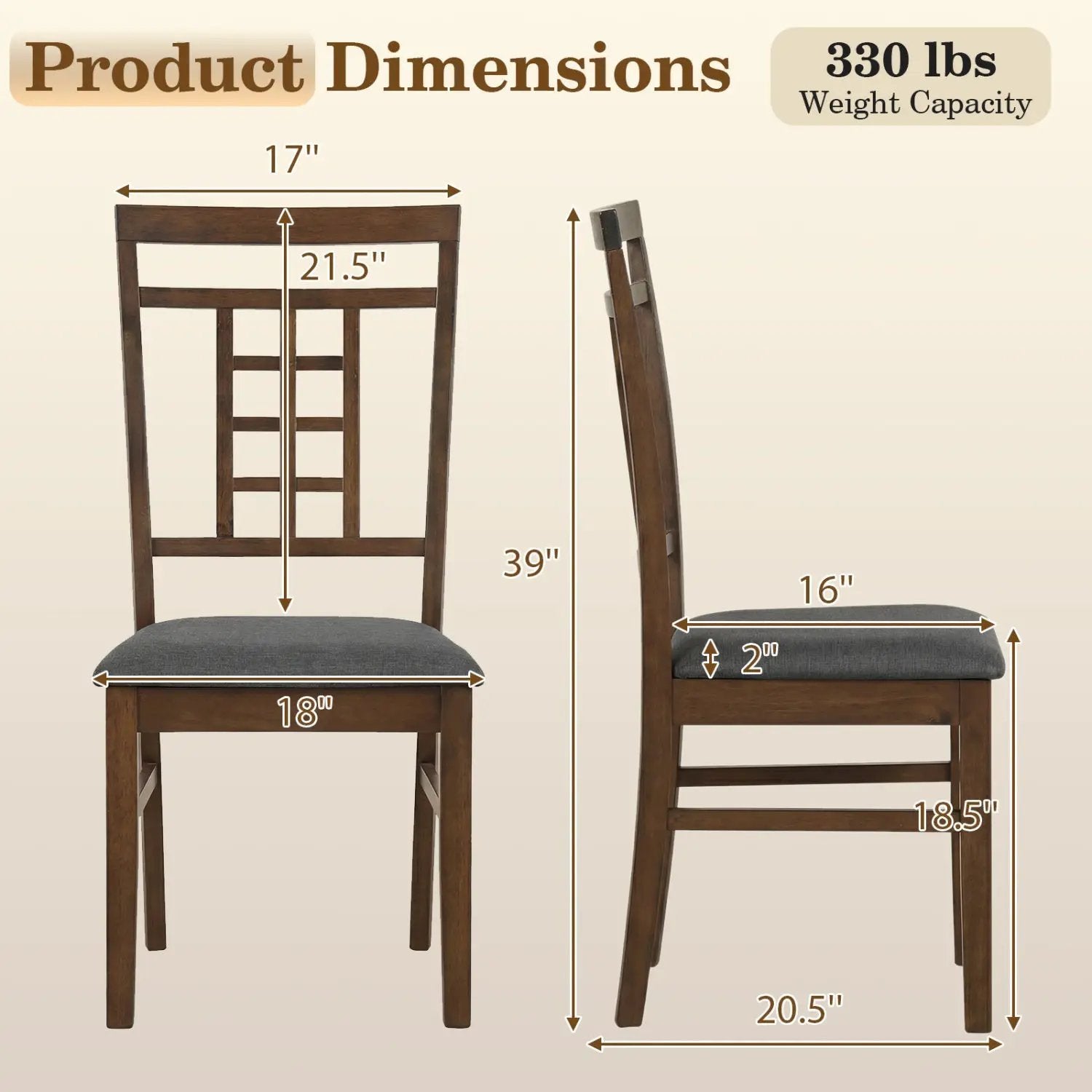 Rubber Wood Dining Chairs Set of 2 with Lattice Back by DirectDeals