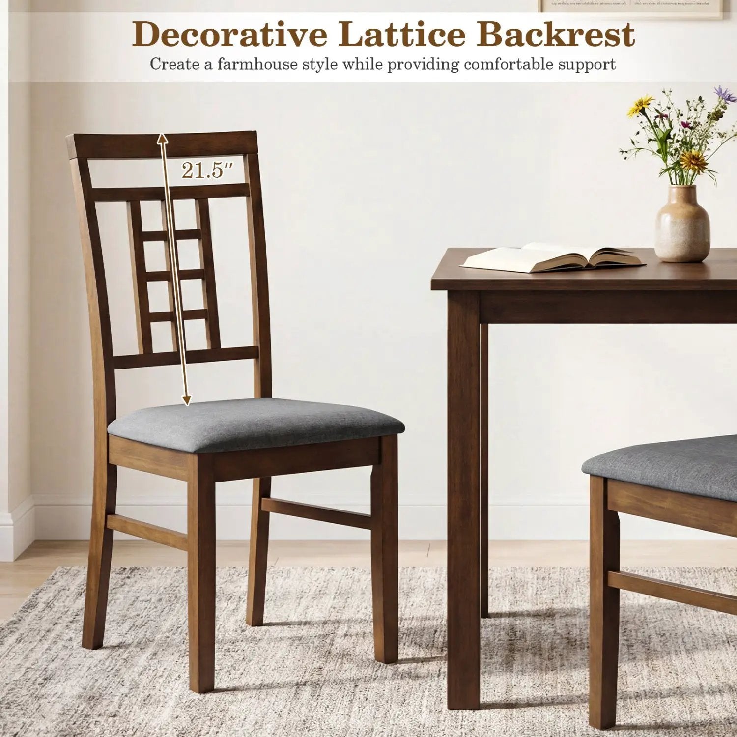 Rubber Wood Dining Chairs Set of 2 with Lattice Back by DirectDeals