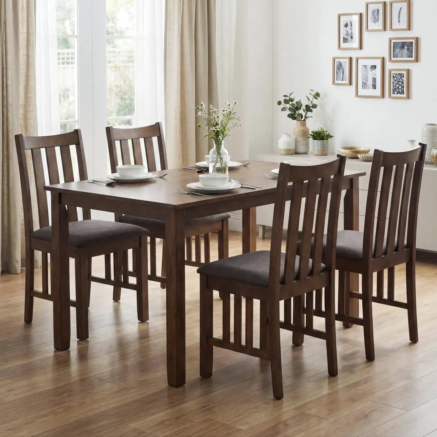 Rubber Wood Dining Chairs Side Chairs Set of 2 with Slat Back by DirectDeals