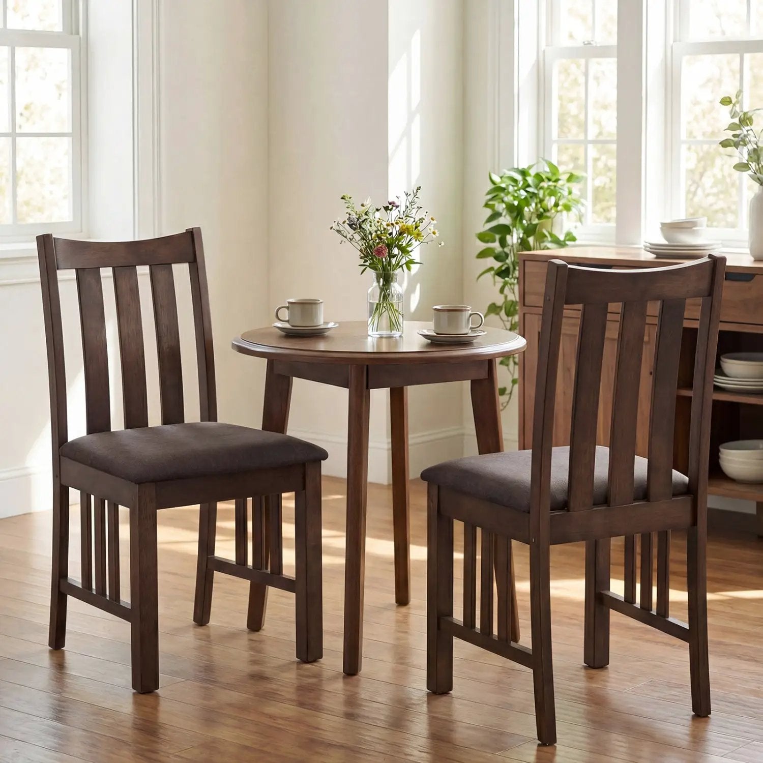 Rubber Wood Dining Chairs Side Chairs Set of 4 with Slat Back by DirectDeals