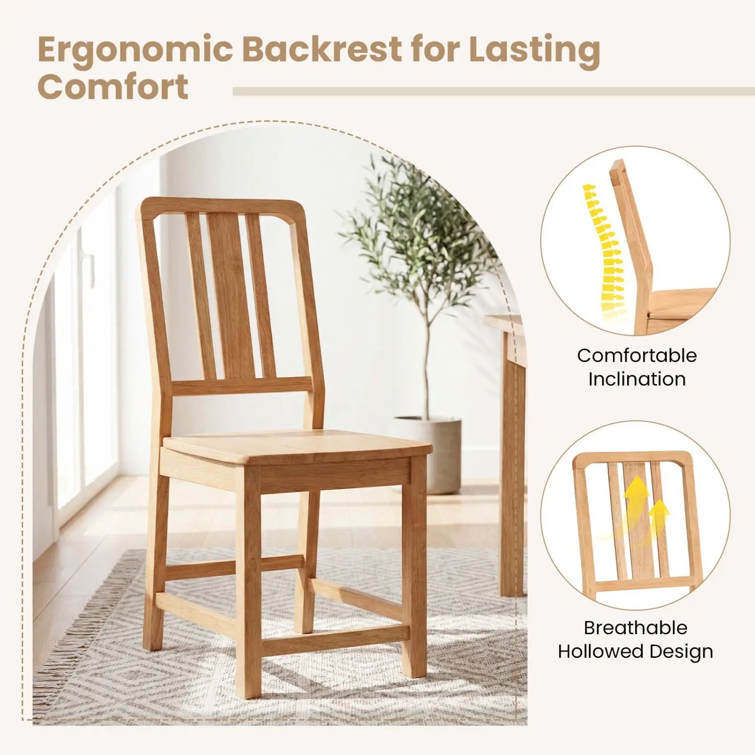 Rubber Wood Dining Chairs Set of 2 with Hollowed Backrest by DirectDeals