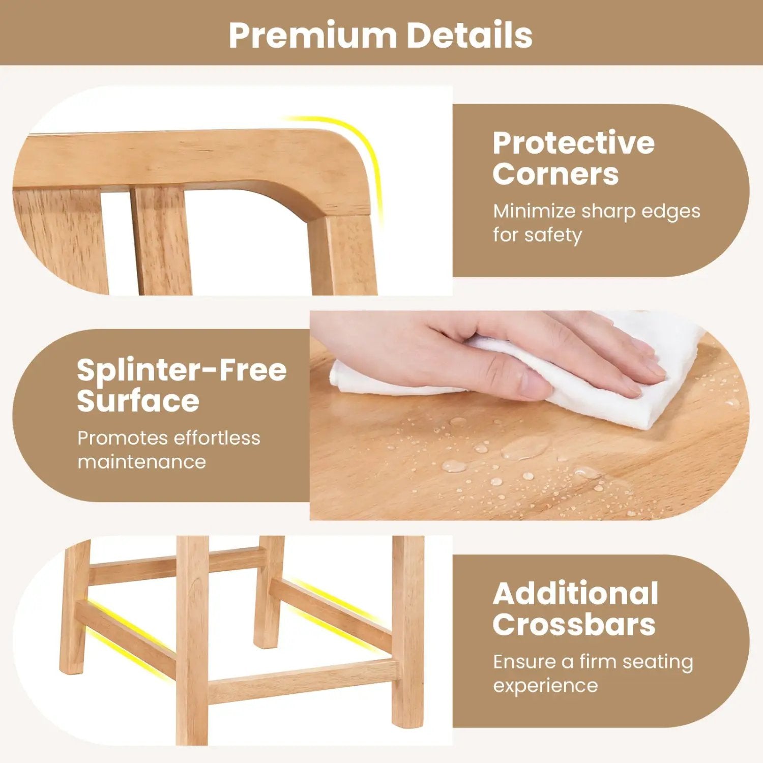Rubber Wood Dining Chairs Set of 2 with Hollowed Backrest by DirectDeals
