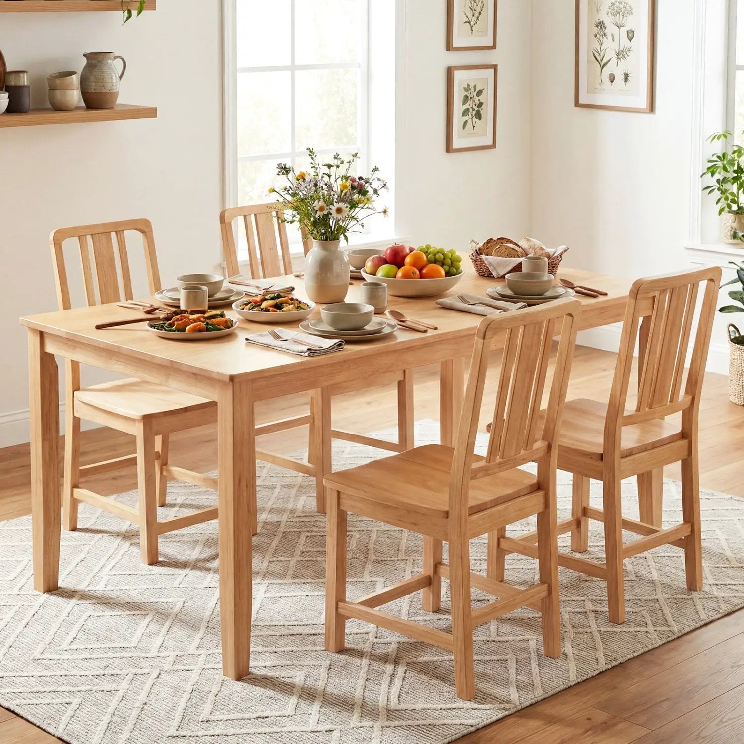 Rubber Wood Dining Chairs Set of 4 with Hollowed Backrest by DirectDeals