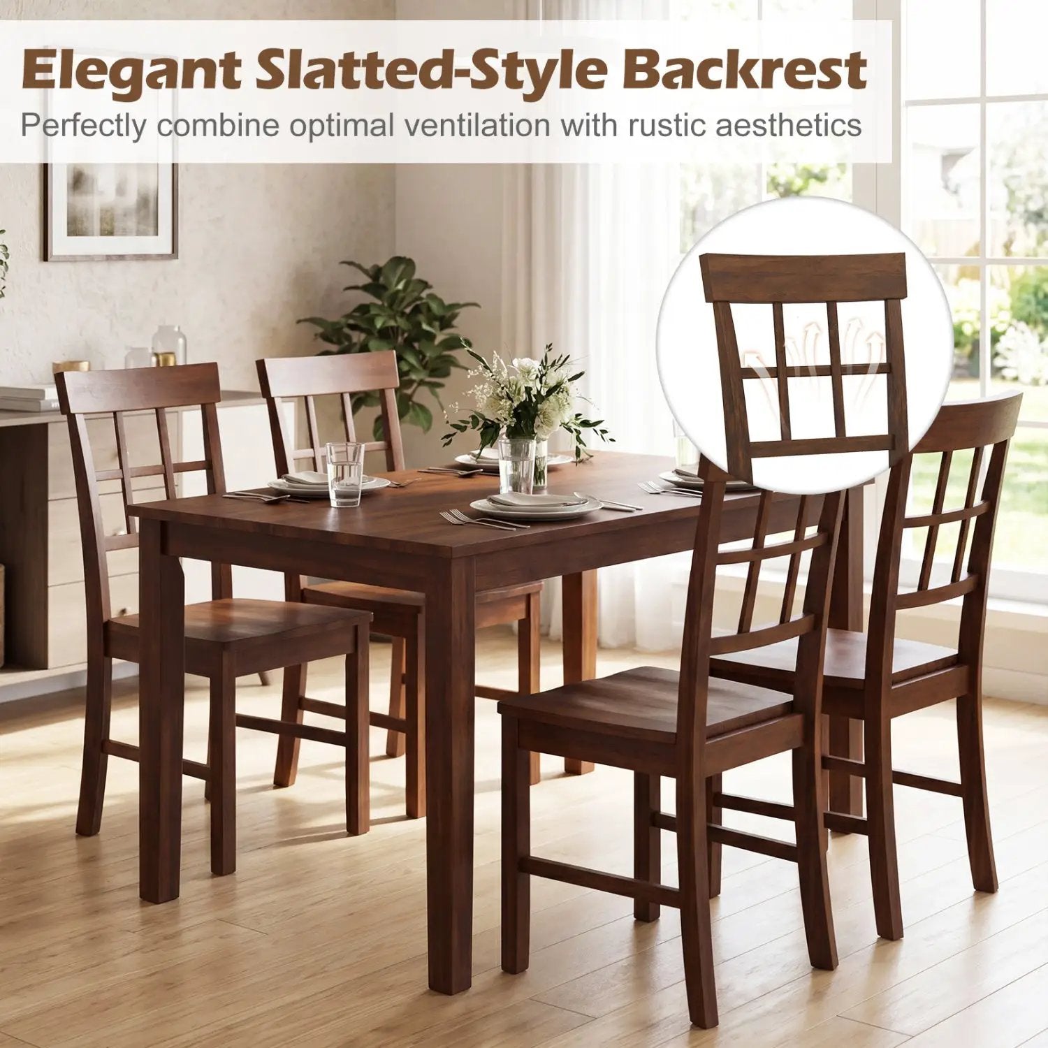 Rubber Wood Dining Chairs Set of 4 with High Backrests by DirectDeals