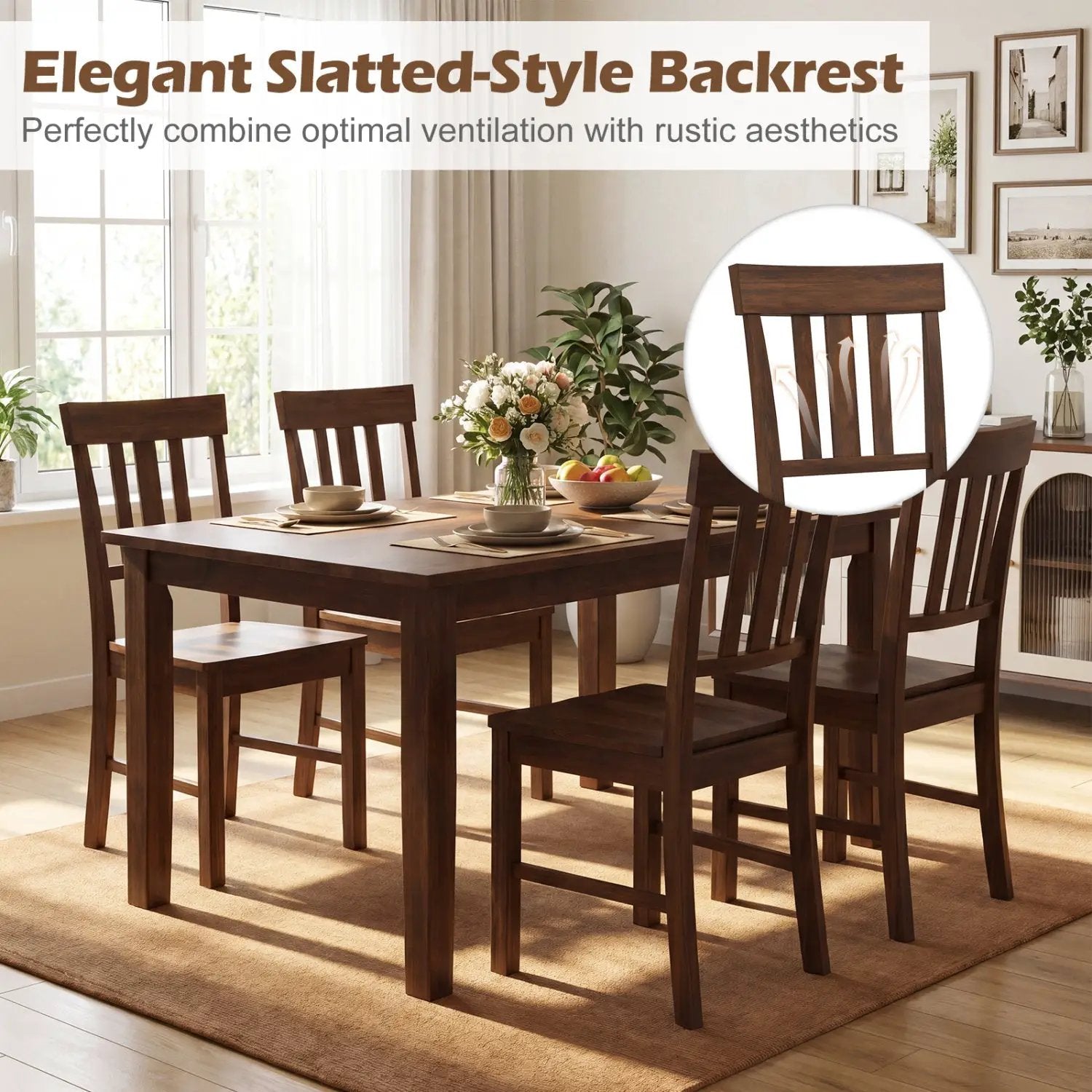 Rubber Wood Dining Chairs Set of 2 with High Slat Backrests by DirectDeals