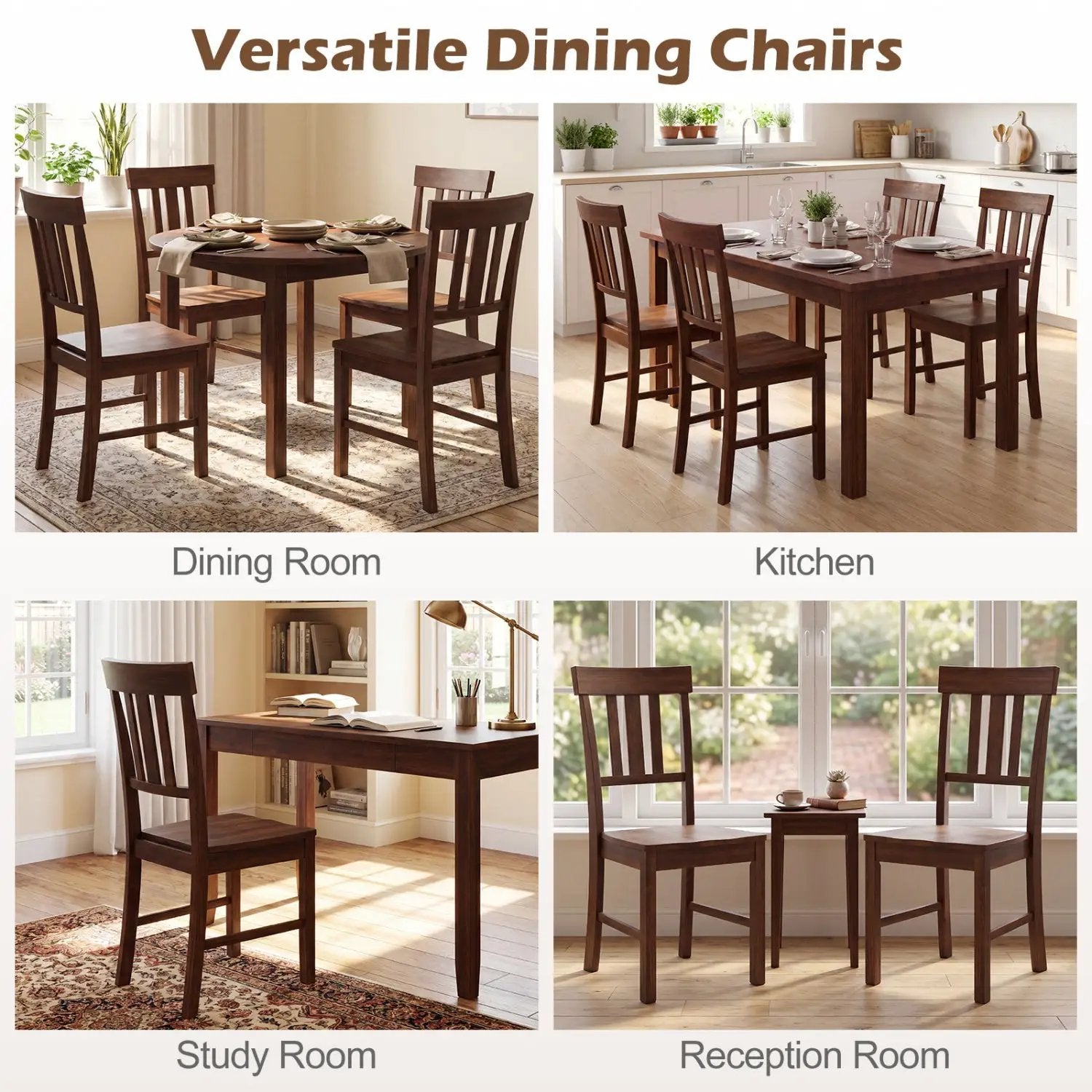 Rubber Wood Dining Chairs Set of 2 with High Slat Backrests by DirectDeals