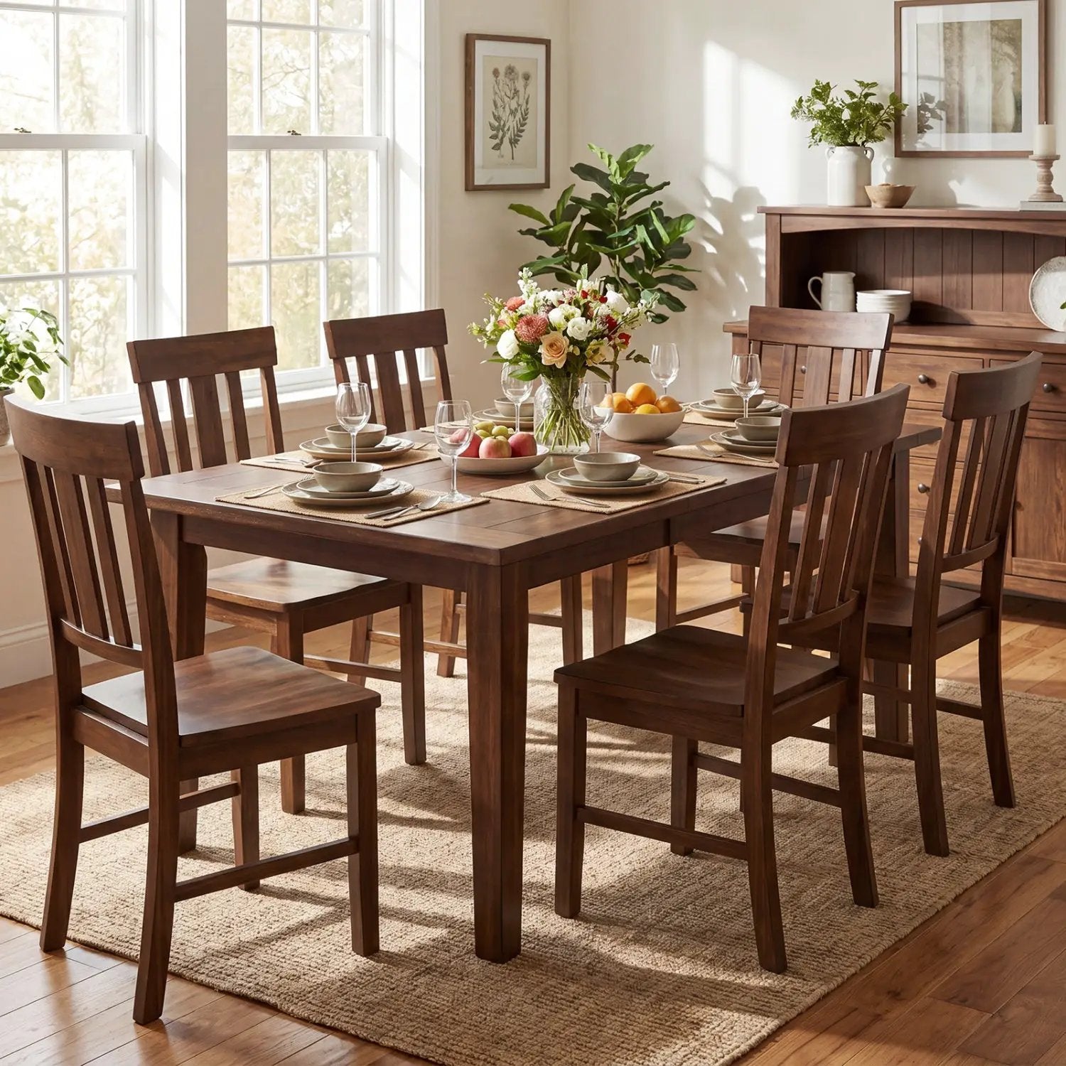 Rubber Wood Dining Chairs Set of 4 with High Slat Backrests by DirectDeals