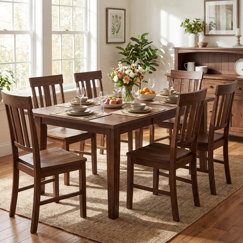 Rubber Wood Dining Chairs Set of 4 with High Slat Backrests by DirectDeals