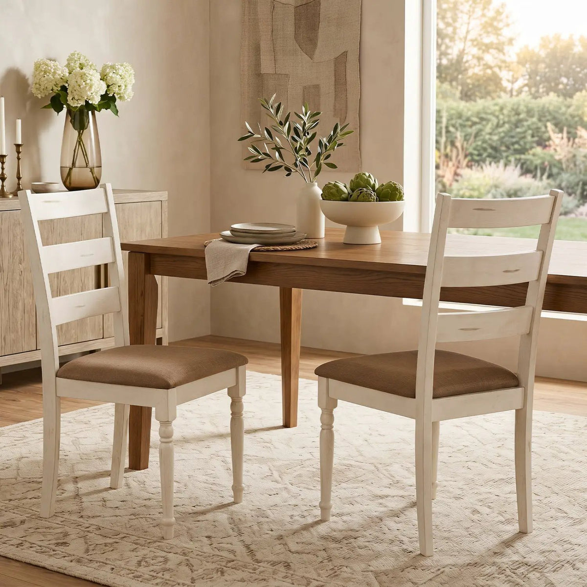 Dining Chairs Set of 2 with Padded Linen Seat by DirectDeals