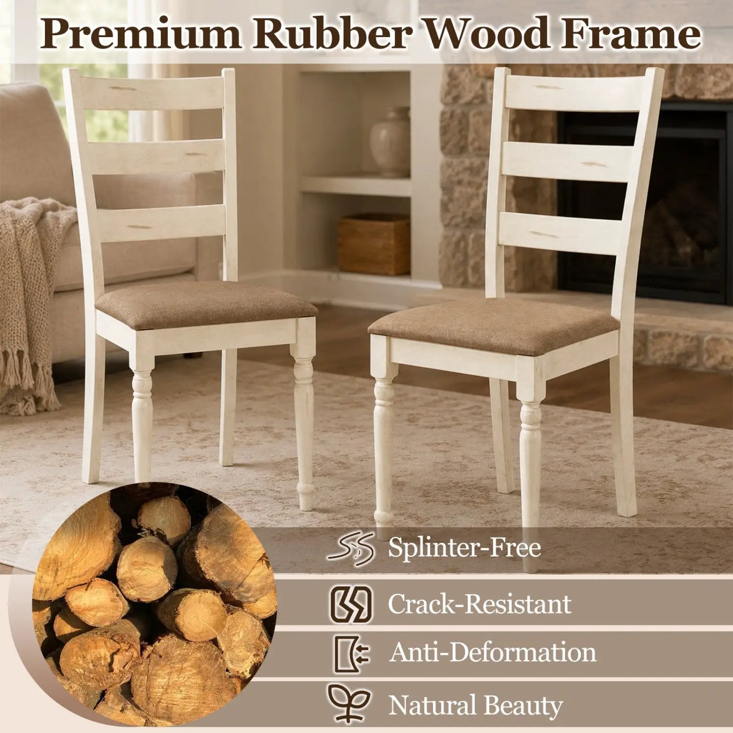 Dining Chairs Set of 2 with Padded Linen Seat by DirectDeals