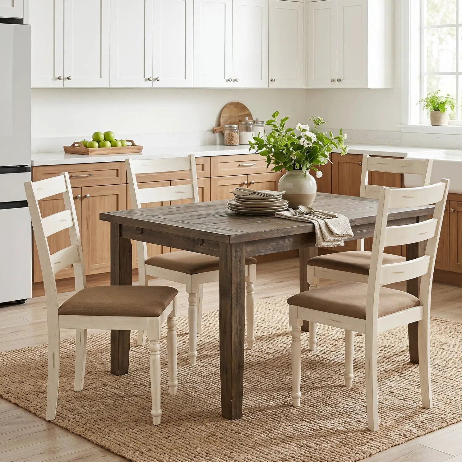Dining Chairs Set of 4 with Padded Linen Seat & Slatted Back by DirectDeals