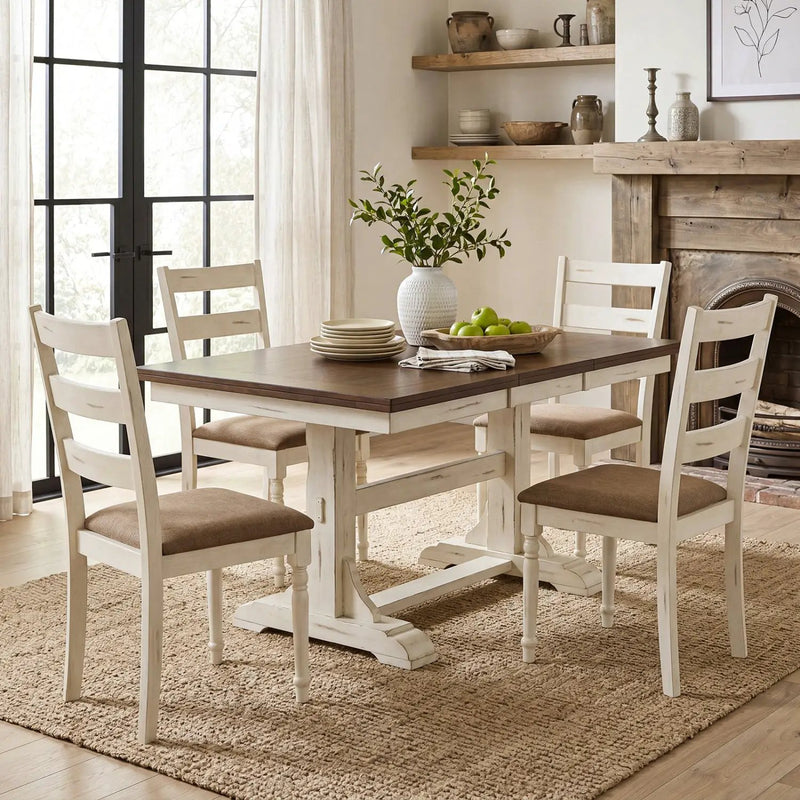 Dining Chairs Set of 4 with Padded Linen Seat & Slatted Back by DirectDeals