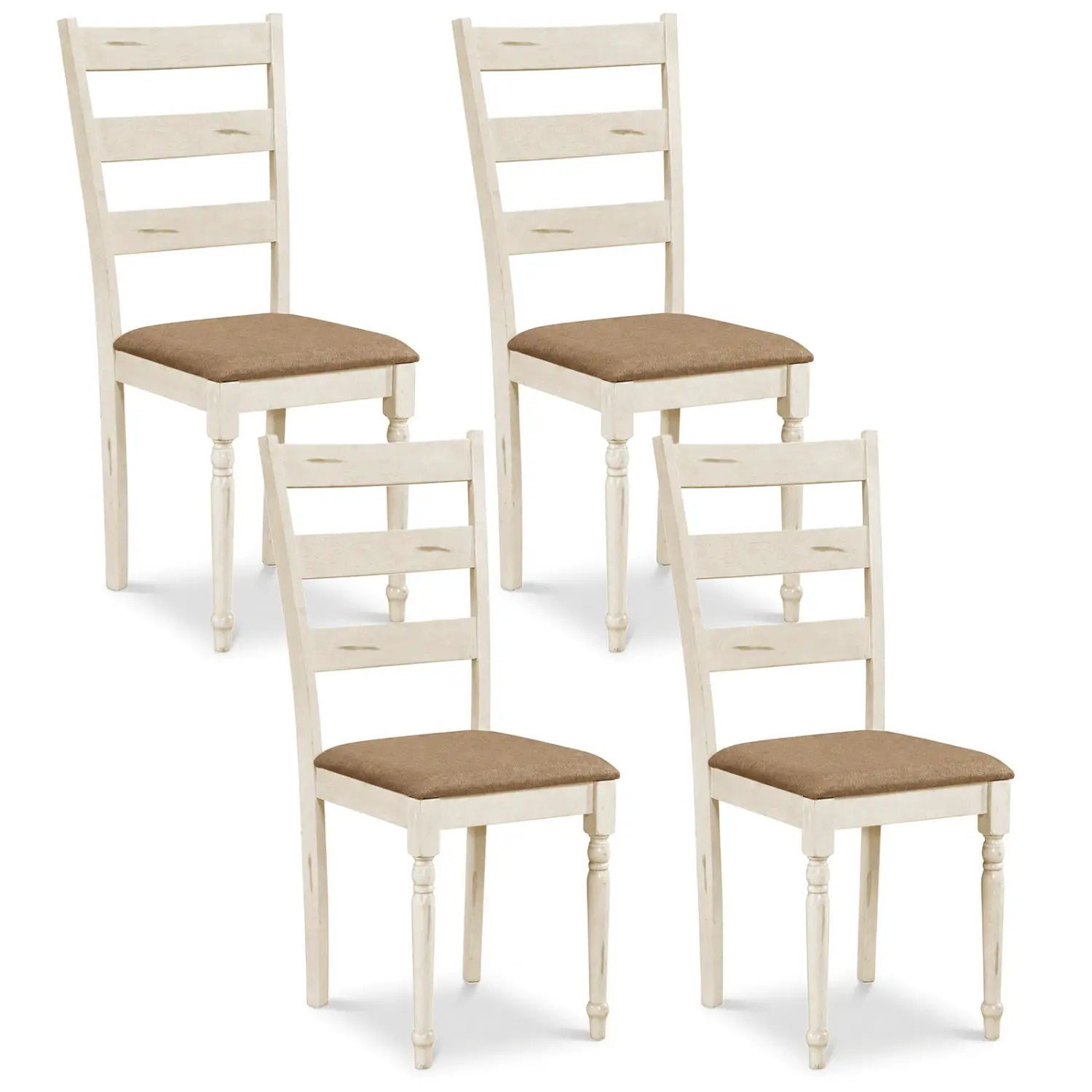 Dining Chairs Set of 4 with Padded Linen Seat & Slatted Back by DirectDeals