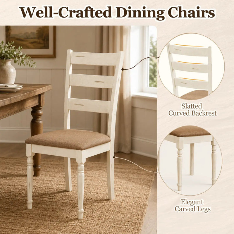 Dining Chairs Set of 4 with Padded Linen Seat & Slatted Back by DirectDeals