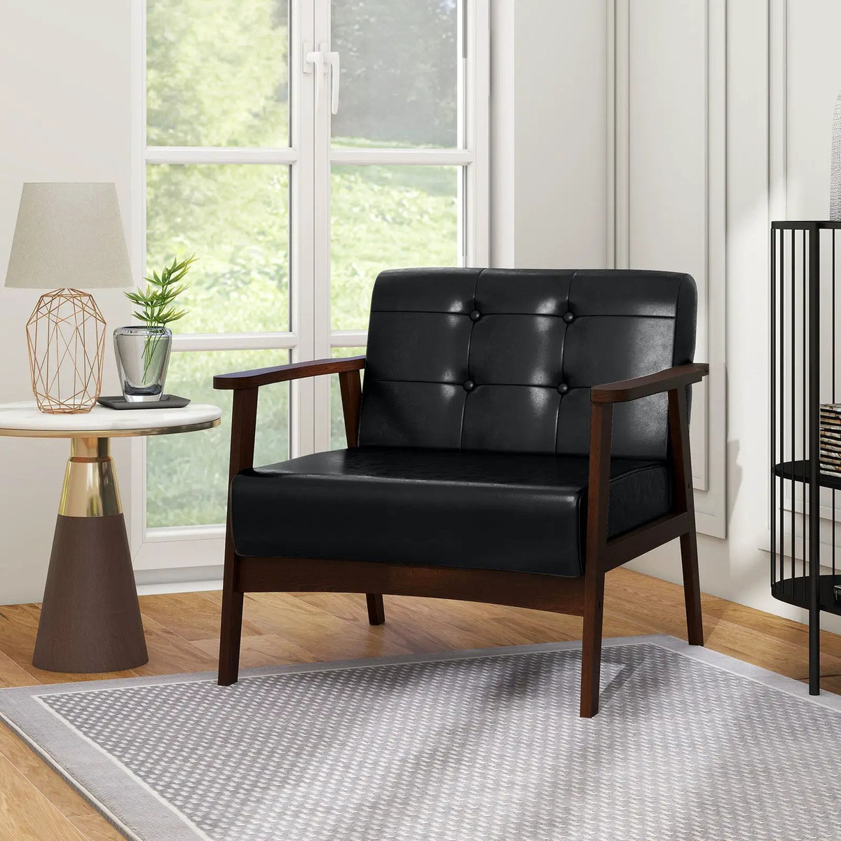 Rubber Wood Frame Accent Chair with Armrest for Living Room, photo 4 of 24