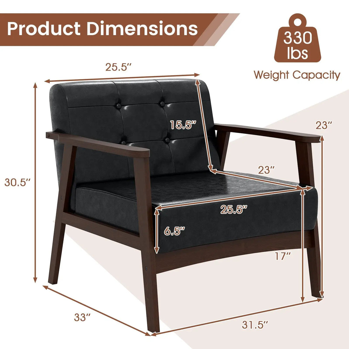 Rubber Wood Frame Accent Chair with Armrest for Living Room, photo 10 of 24