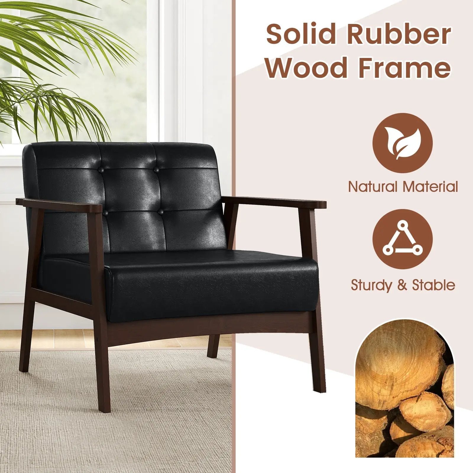 Rubber Wood Frame Accent Chair with Armrest for Living Room by DirectDeals