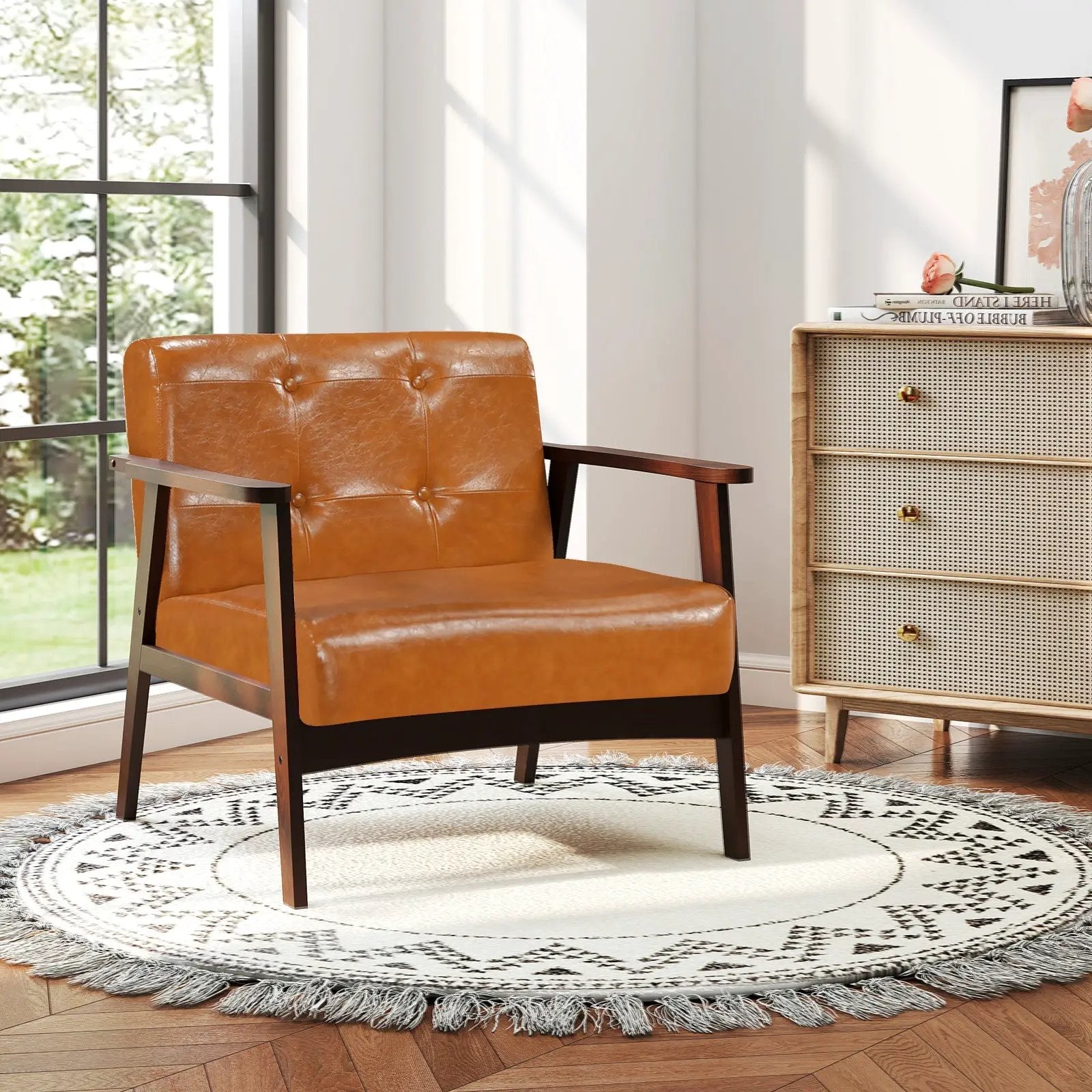 Rubber Wood Frame Accent Chair with Armrest for Living Room by DirectDeals