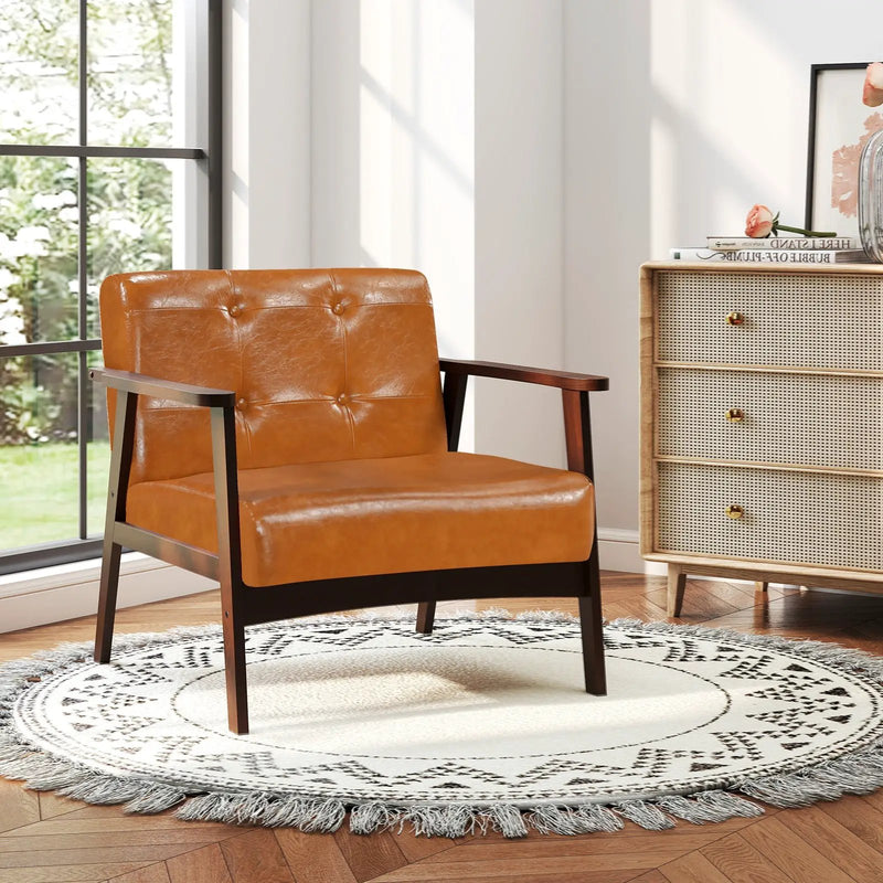 Rubber Wood Frame Accent Chair with Armrest for Living Room by DirectDeals