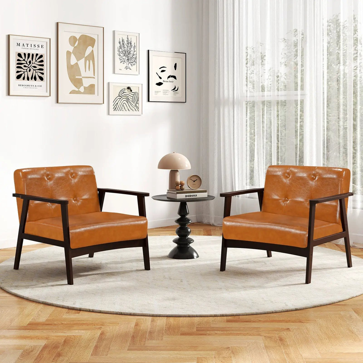 Rubber Wood Frame Accent Chair with Armrest for Living Room, photo 14 of 24