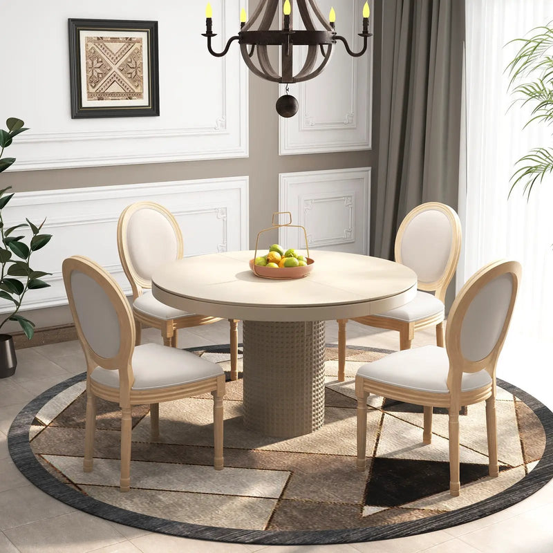 Rubber Wood Kitchen French Dining Chair Set of 2 with Sponge Padding and Round Backrest-Beige by DirectDeals