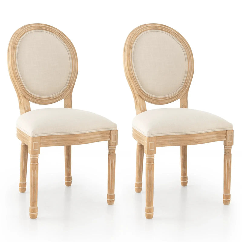 Rubber Wood Kitchen French Dining Chair Set of 2 with Sponge Padding and Round Backrest-Beige by DirectDeals