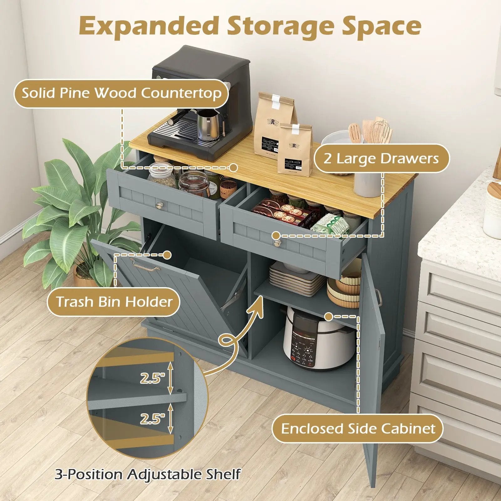Kitchen Tilt Out Trash Cabinet with 2 Drawers and Adjustable Shelf by DirectDeals