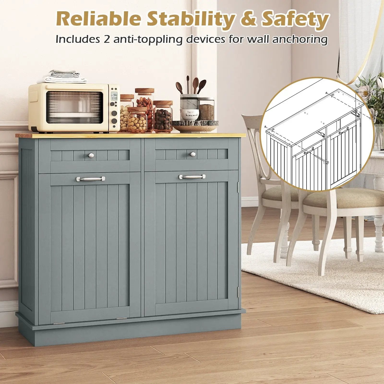 Kitchen Tilt Out Trash Cabinet with 2 Drawers and Adjustable Shelf by DirectDeals