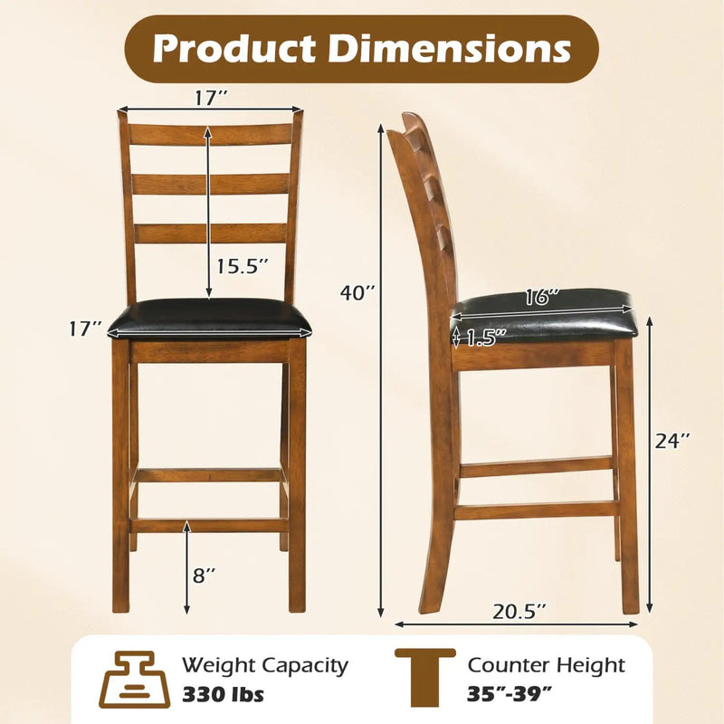 Rubber Wood Ladder Back Bar Stools Set of 2 24inch Counter Height Kitchen Island High Chairs by DirectDeals