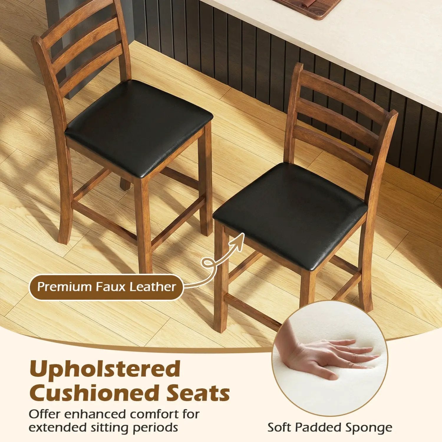 Rubber Wood Ladder Back Bar Stools Set of 2 24inch Counter Height Kitchen Island High Chairs by DirectDeals