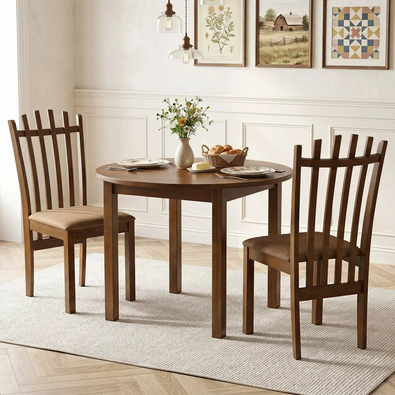 Rubber Wood Slat Back Dining Chairs Set of 2 - Brown by DirectDeals