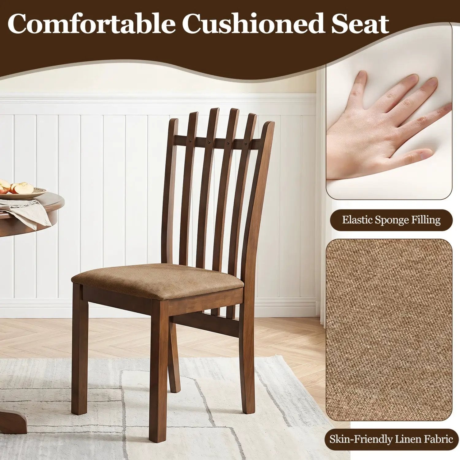 Rubber Wood Slat Back Dining Chairs Set of 2 - Brown by DirectDeals