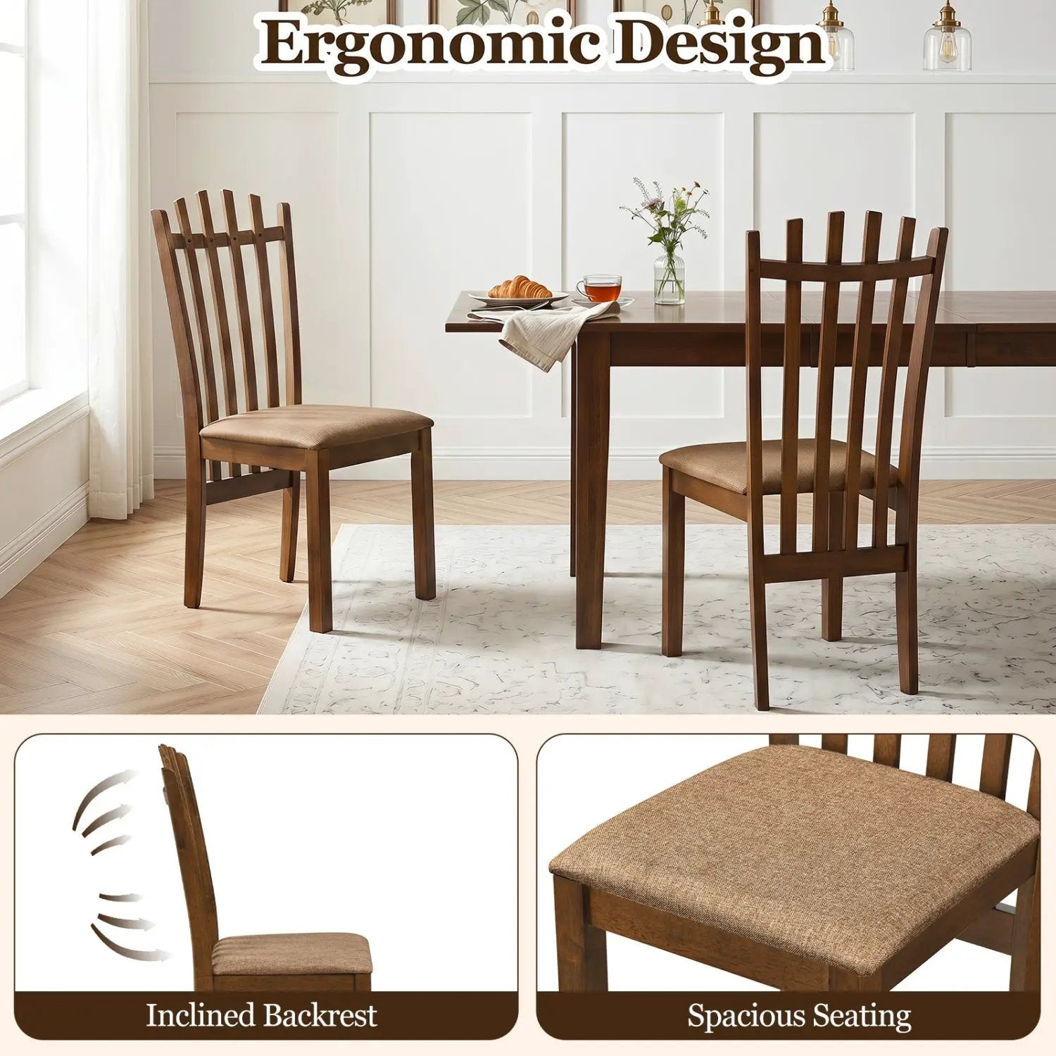 Rubber Wood Slat Back Dining Chairs Set of 2 - Brown by DirectDeals