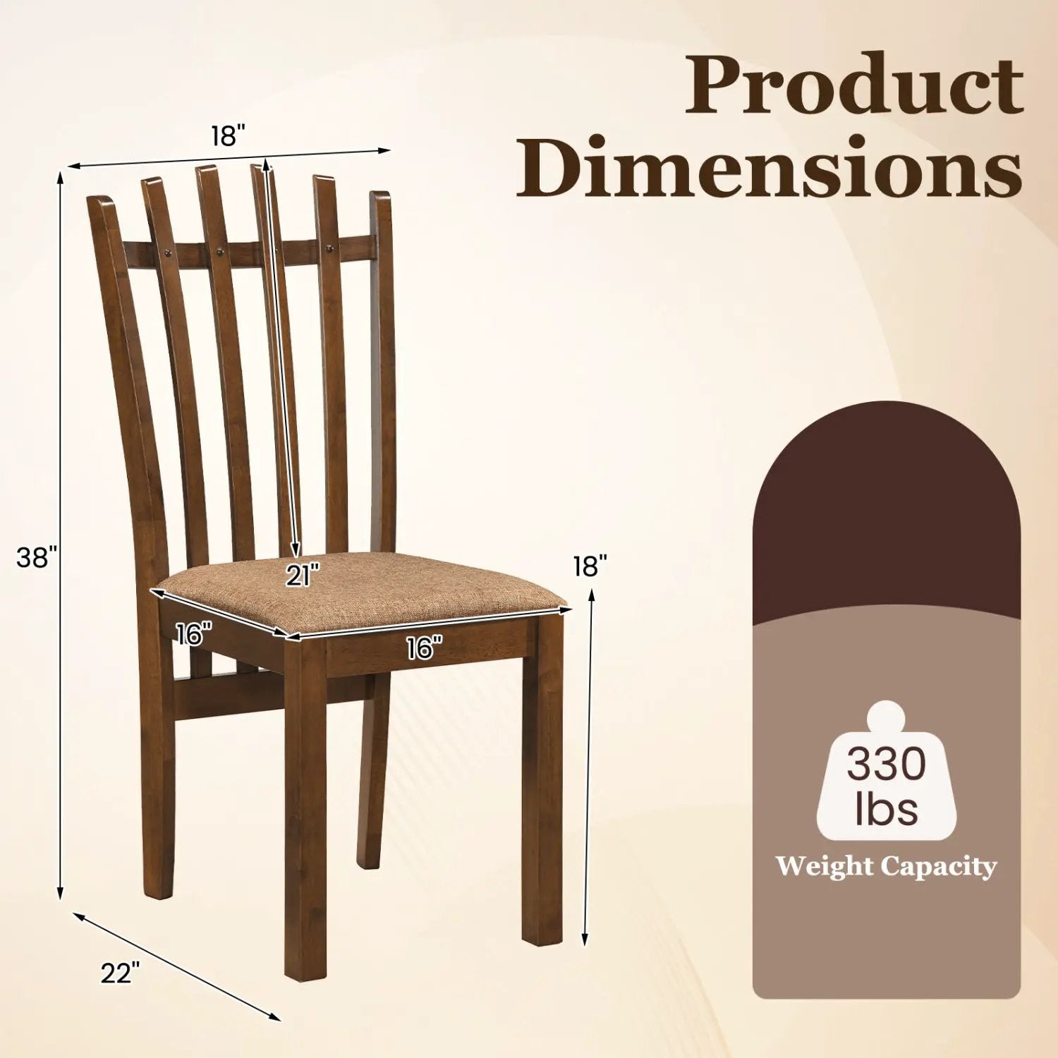 Rubber Wood Dining Chairs Set of 4 with Cushioned Seats by DirectDeals