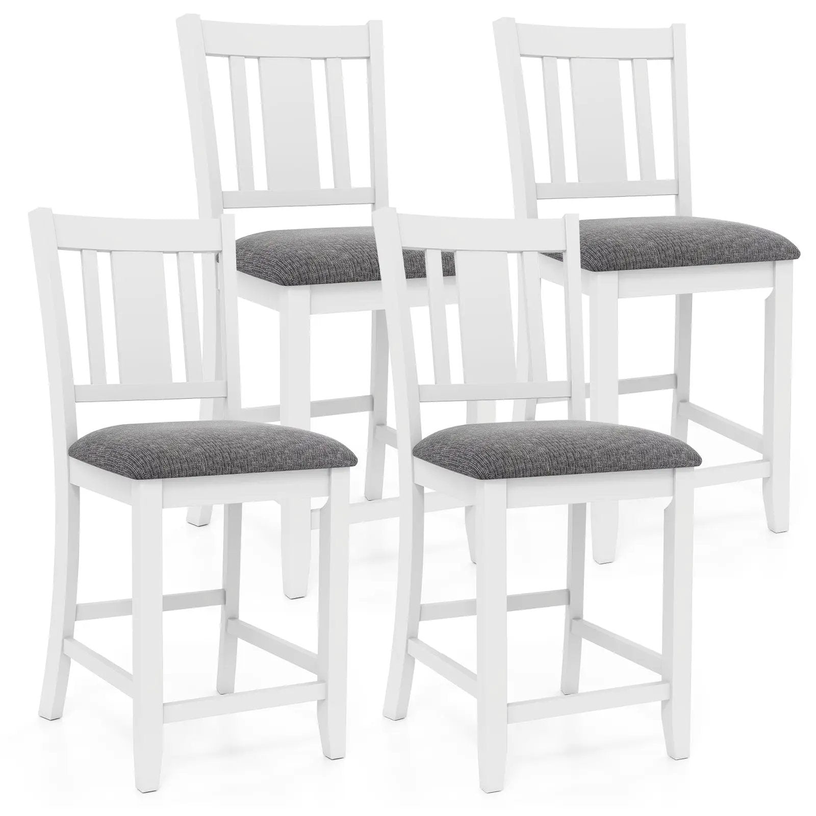 Rubber Wooden Bar Stools Set of 2 with Ergonomic Back and Comfortable Linen Cushion-White by DirectDeals