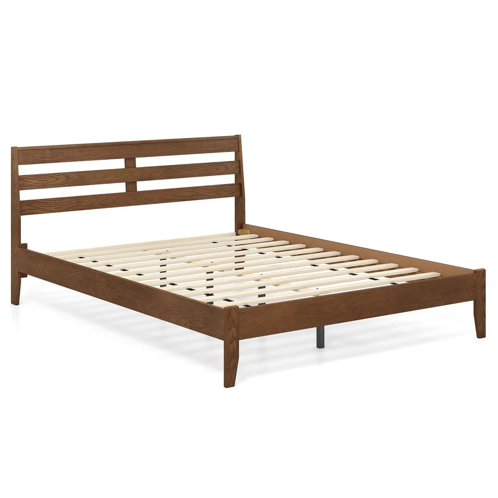 Twin Size Wood Platform Bed Frame with Slat Headboard by DirectDeals