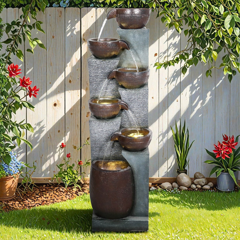 Resin 6 Tier Outdoor Water Fountain Pottery Bowls 53 in, photo 3 of 10