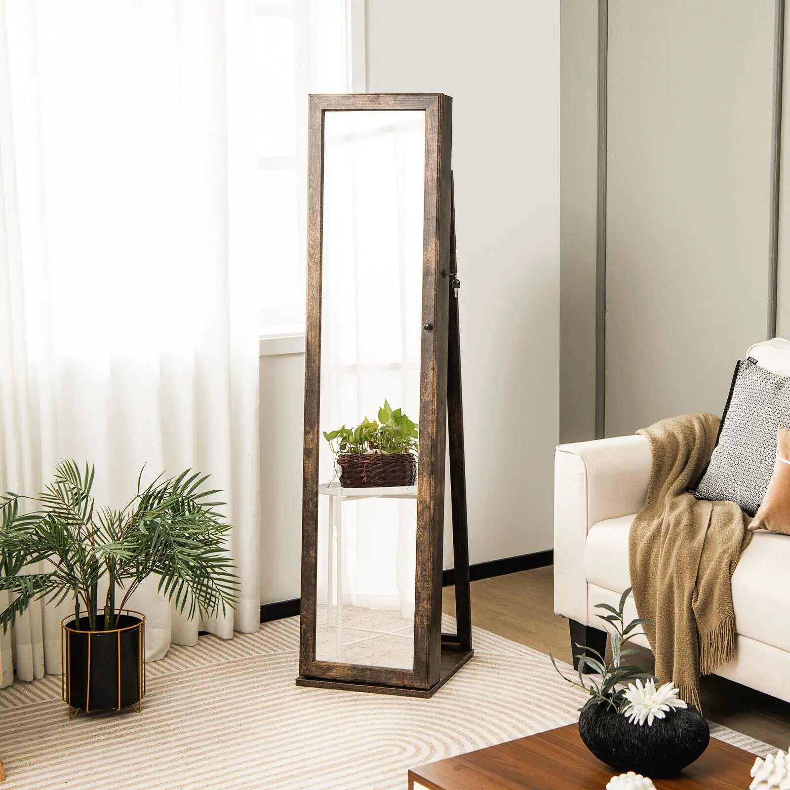 Standing Lockable Jewelry Storage Organizer with Full-Length Mirror by DirectDeals