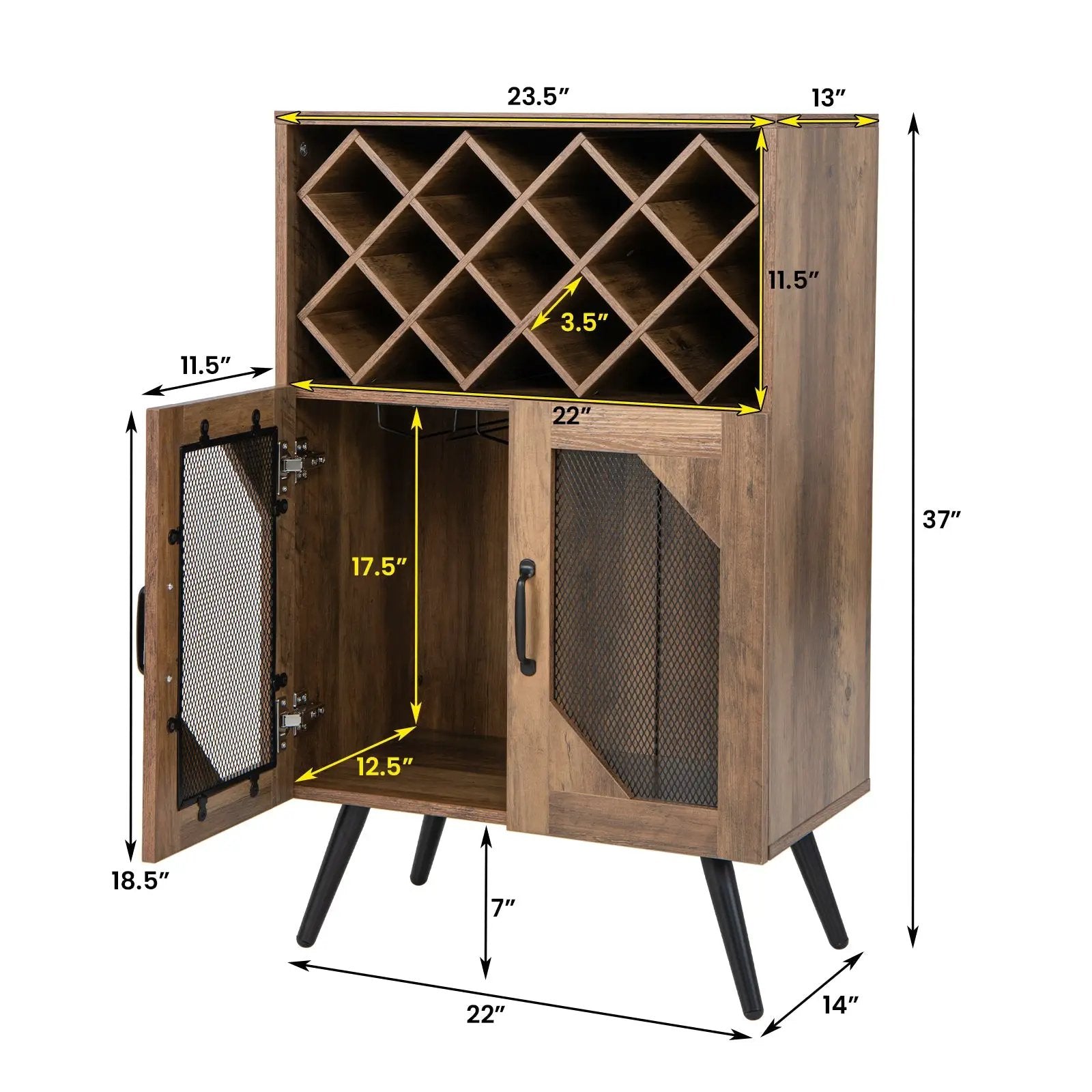 2-Door Farmhouse Kitchen Storage Bar Cabinet with Wine Rack and Glass Holder-Rustic Brown by DirectDeals
