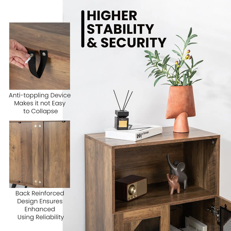 2-Door Farmhouse Kitchen Storage Bar Cabinet with Wine Rack and Glass Holder-Rustic Brown by DirectDeals