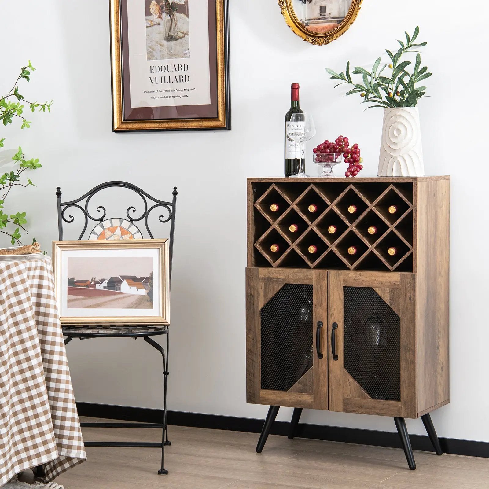 2-Door Farmhouse Kitchen Storage Bar Cabinet with Wine Rack and Glass Holder-Rustic Brown by DirectDeals